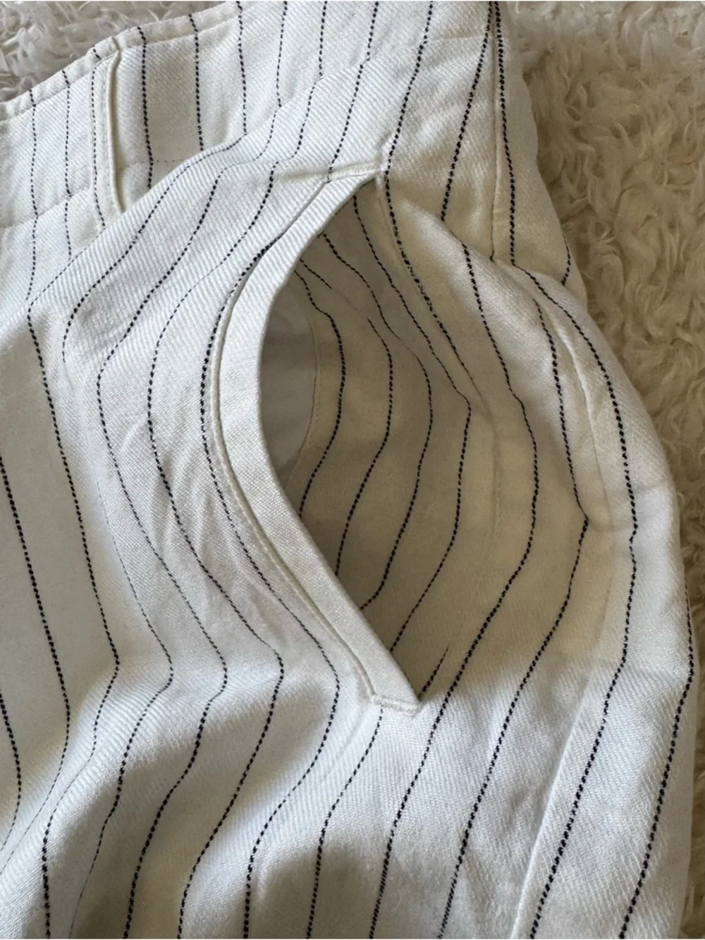 Rag & Bone Dylan Cropped Cream Pinstripe Wide Leg Pants Women Sz 8 Linen Cotton - Picture 10 of 13